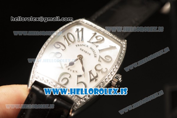 Franck Muller CINTREE CURVEX Diamond Bezel With Black Calfskin Strap Swiss Ronda 762 Quartz White Dial 1752 QZ DP - Click Image to Close